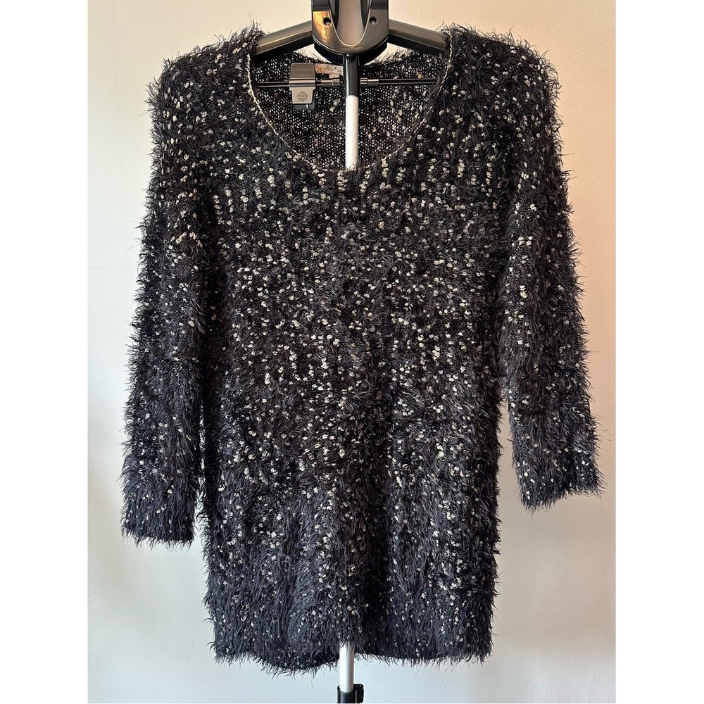 Gibson Latimer Eyelash Knit Sweater Women Small Black Gold Metallic Indie Sleaze